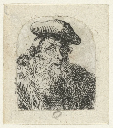 Buste van een man met baret by anonymous, print, 1630-1700