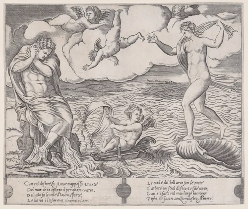 Eros in the Sea by Agostino Veneziano, print, 1514-1536