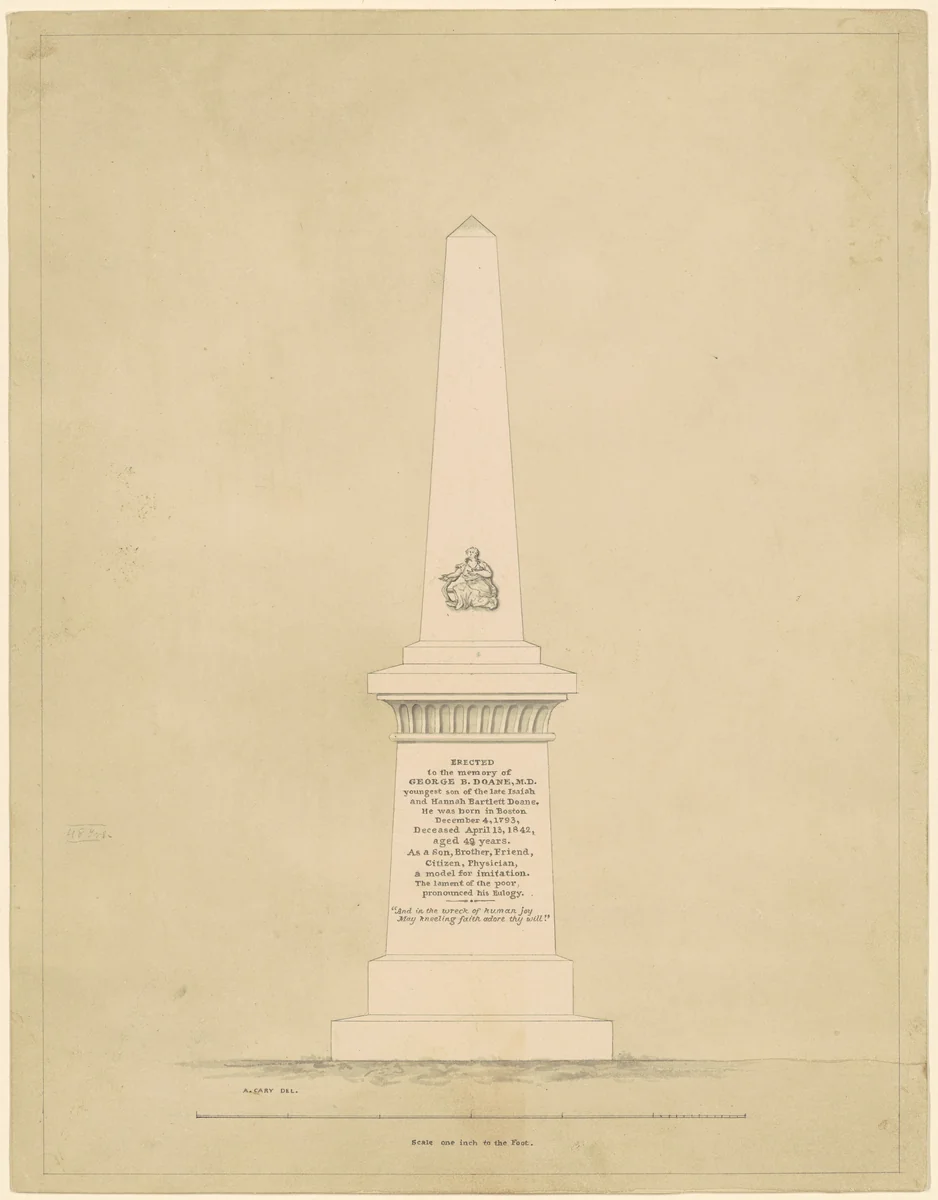 Design for a Monument in Memory of George B. Doane by Alpheus Cary, drawing, 1838-1848