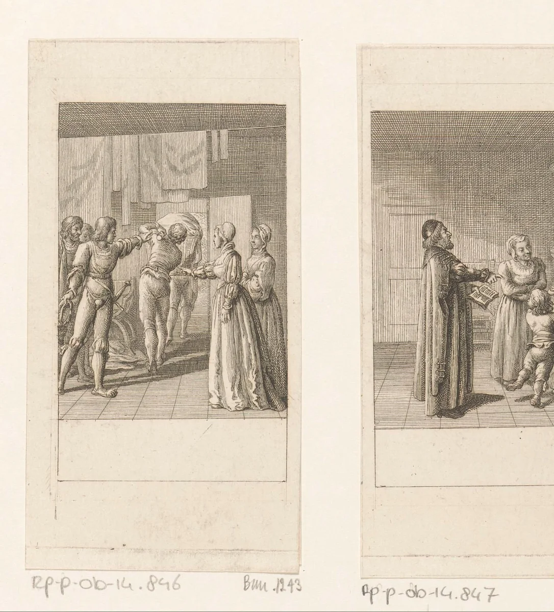 Falstaff wordt in de mand uit de waskamer gedragen by Daniel Nikolaus Chodowiecki, print, 1786