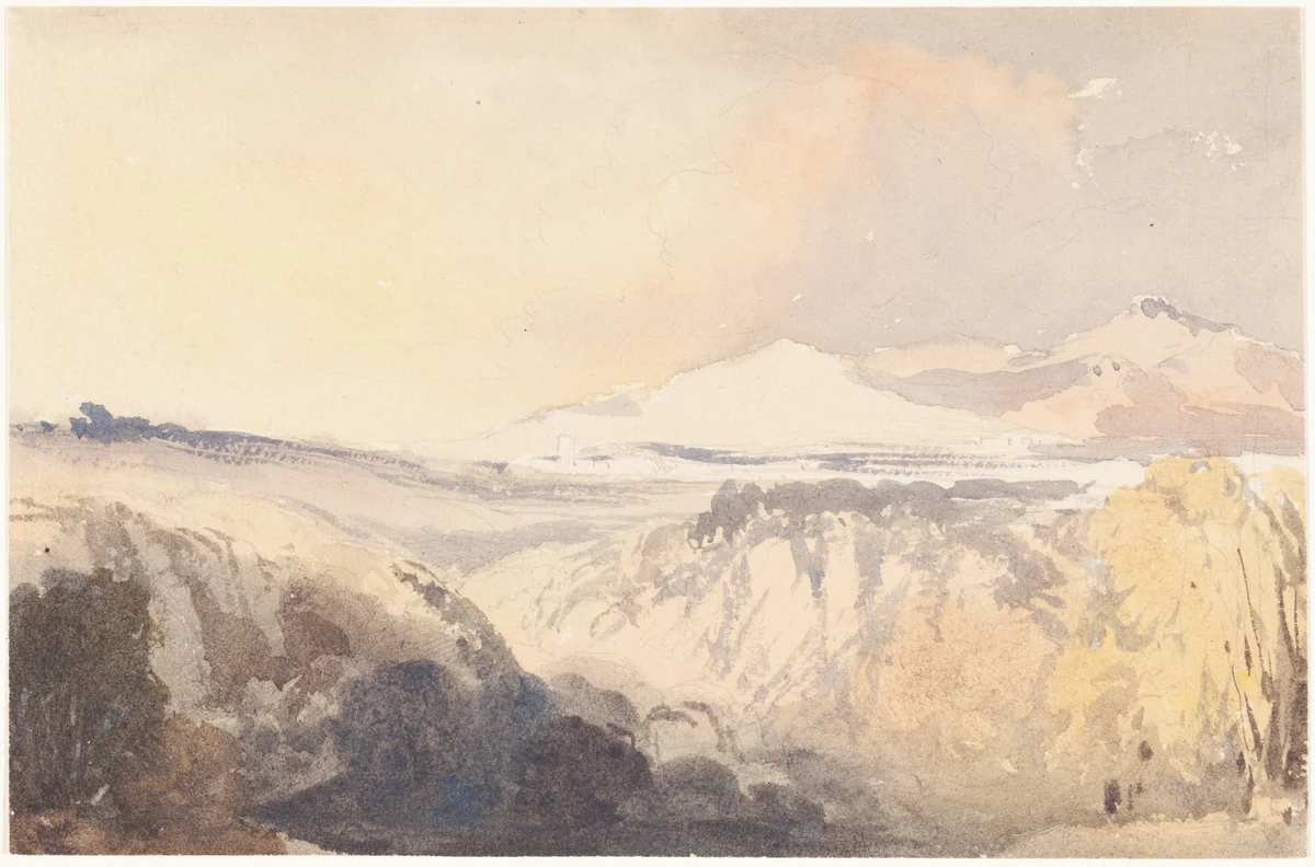 Landscape with a Distant Mountain Range by John Gendall, drawing, 1790-1865