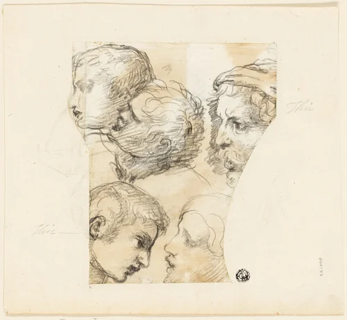 Sketches of Male Heads (recto); Two Old Women (verso) by Thomas Patch or Inigo Jones, drawing, 1745-1782