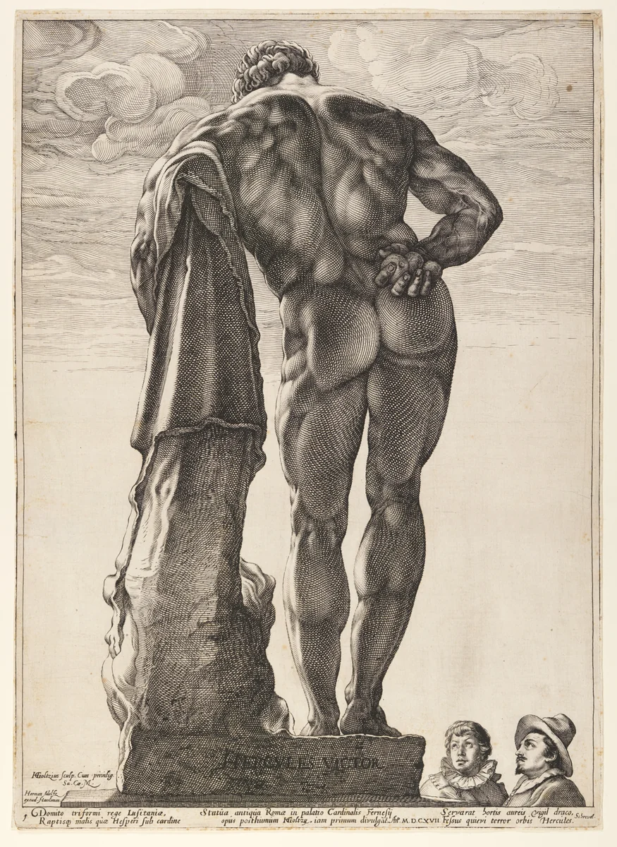 The Farnese Hercules, from Three Famous Antique Statues at Rome by Hendrick Goltzius, print, 1592