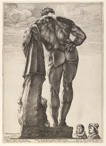 The Farnese Hercules, from Three Famous Antique Statues at Rome by Hendrick Goltzius, print, 1592