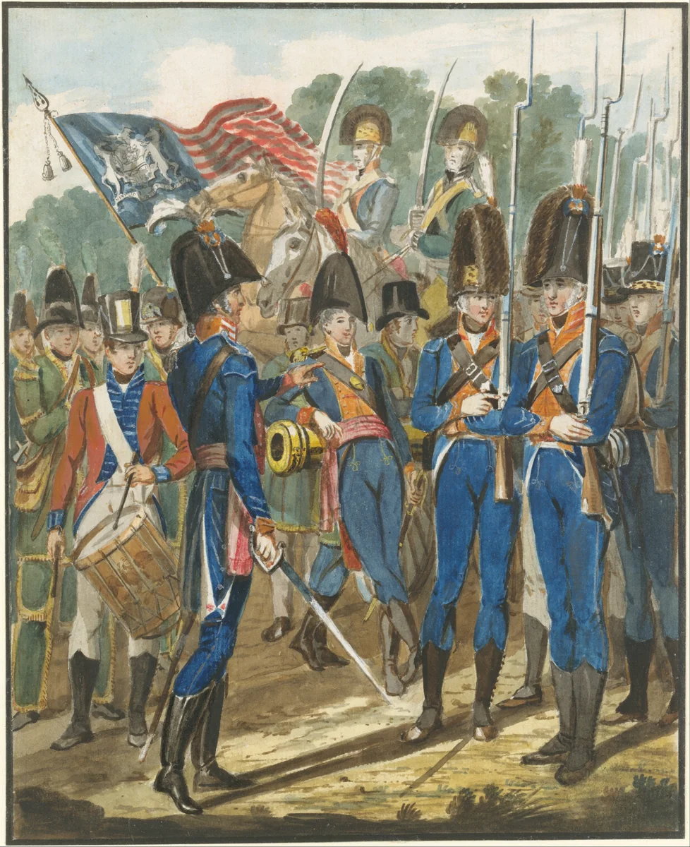 Members of the City Troop and Other Philadelphia Soldiery by John Lewis Krimmel, artwork, 1811-1816