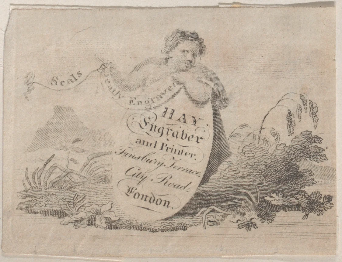 Trade Card for Hay, Engraver & Printer by anonymous, print, 1700-1800