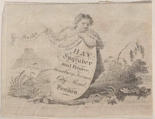 Trade Card for Hay, Engraver & Printer by anonymous, print, 1700-1800