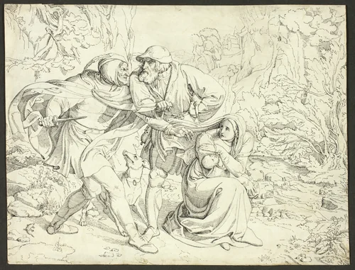 Genoveva’s Murderers Take Pity by Joseph Ritter von Führich, print, 1825-1835