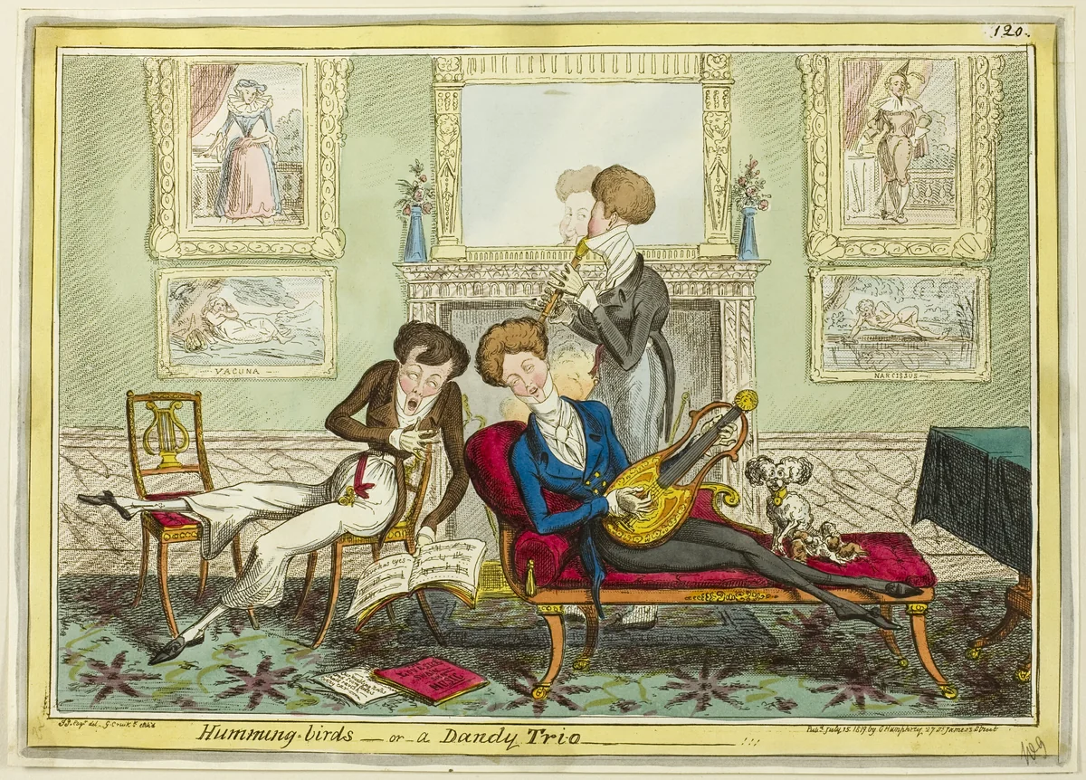 Humming Birds, or A Dandy Trio by George Cruikshank, print, 1819
