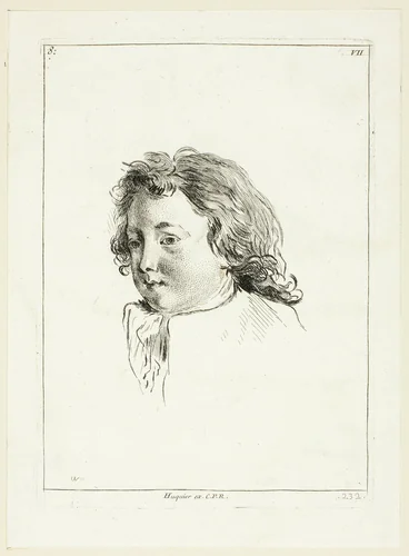 Boy's Head (turned to right) by Anne Claude Philippe Caylus, print, 1712-1765