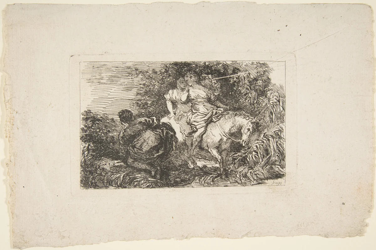 La Fuite de Clelie by Jean Honoré Fragonard, print, 1763-1764