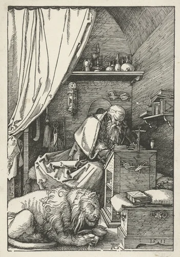 De Heilige Hiëronymus in zijn studeervertrek by Unknown, print, 1511