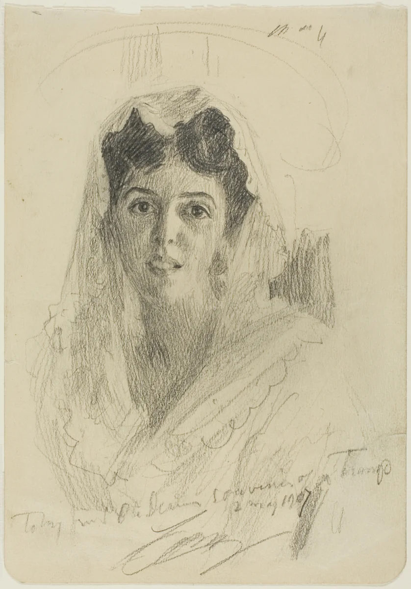 Head of a Woman (en Face) by Anders Zorn, drawing, 1907