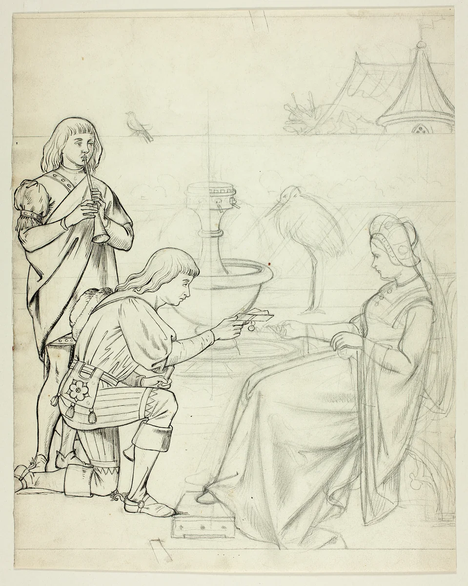 Young Man Bringing a Message to the Queen by Henry Stacy Marks, drawing, 1849-1898