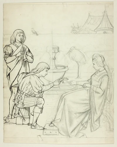 Young Man Bringing a Message to the Queen by Henry Stacy Marks, drawing, 1849-1898