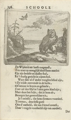 Uil in een weids landschap by Arnold Houbraken, print, 1682