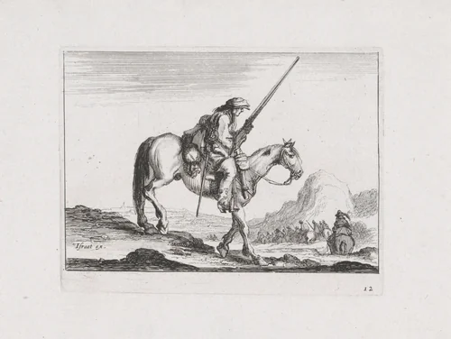 Ruiter met geweer aan het einde van een stoet by Stefano della Bella, print, 1642