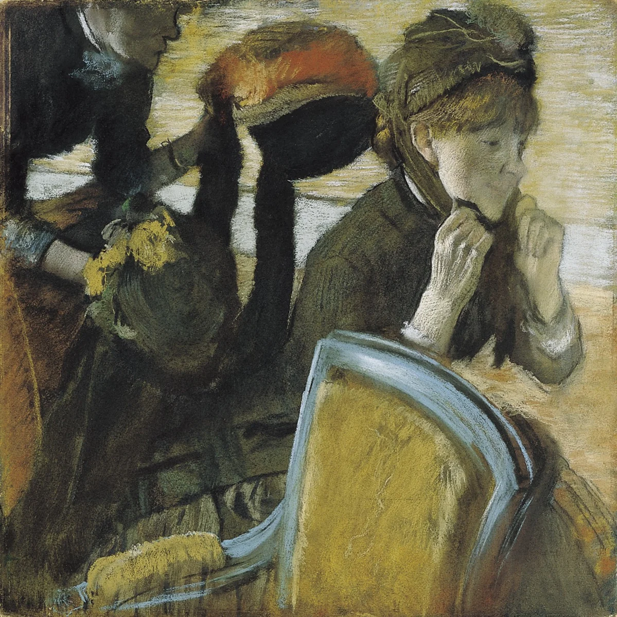At the Milliner's (Chez la modiste) by Hilaire-Germain-Edgar Degas, drawing, 1882