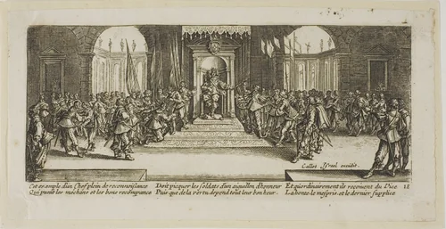 Distribution of Rewards, plate eighteen from The Large Miseries of War by Gerrit Lucasz van Schagen, print, 1612-1635