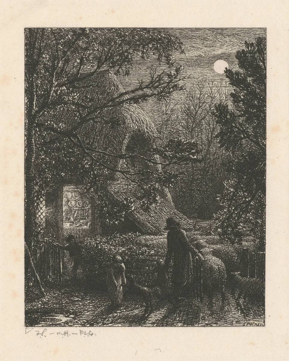 Christmas, or Folding the Last Sheep by Samuel Palmer, print, 1850