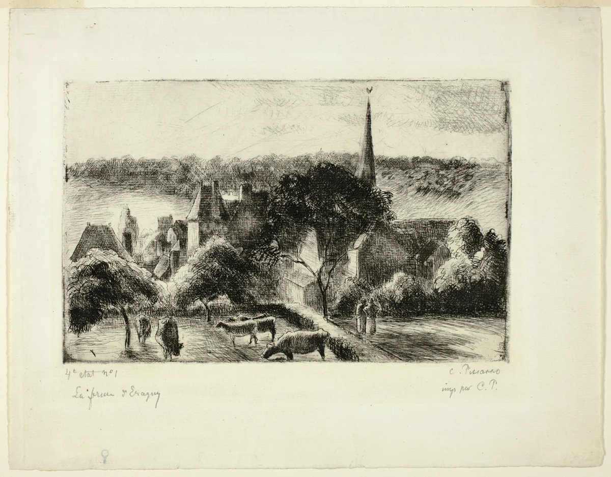 Church and Farm at Éragny by Camille Pissarro, print, 1895