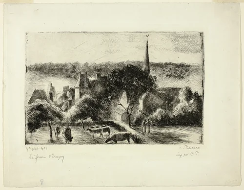 Church and Farm at Éragny by Camille Pissarro, print, 1895