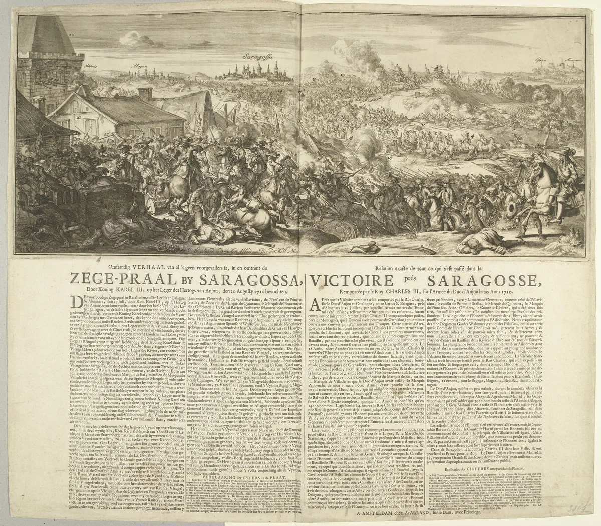 Veldslag bij Zaragoza, 1710 by anonymous, print, 1690