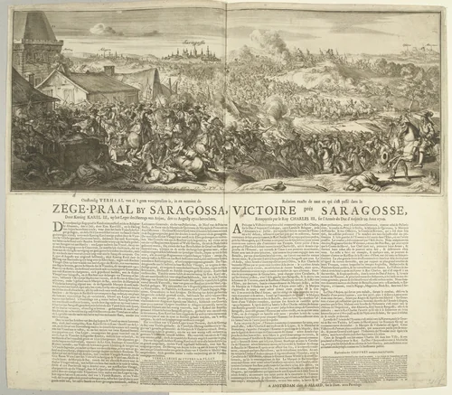 Veldslag bij Zaragoza, 1710 by anonymous, print, 1690