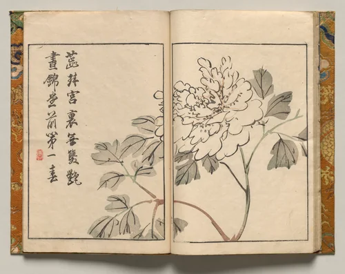 Peony with Poem, Design Thirteen from Shazanrō Picture Book by Tani Bunchō (谷文晁), book, 1816
