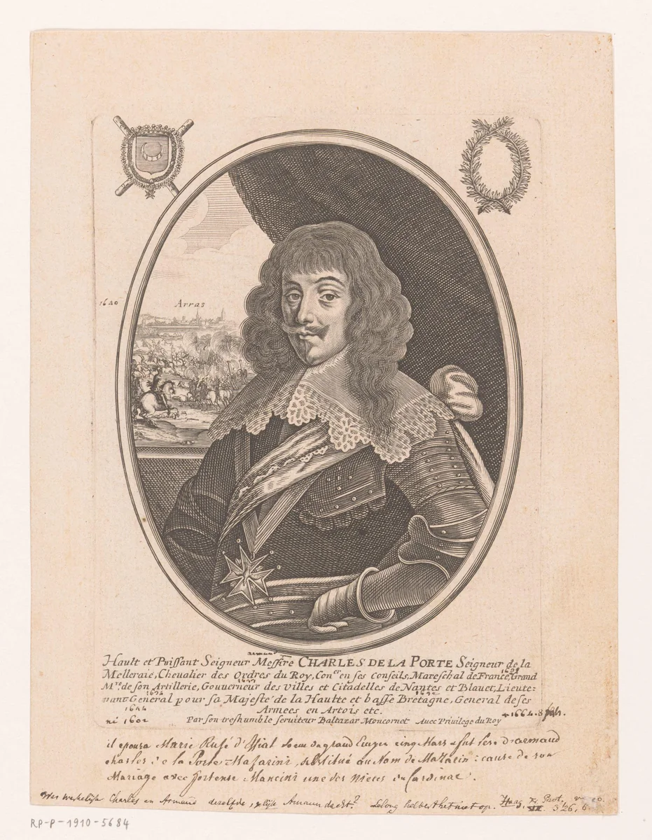 Portret van Charles de La Porte by anonymous, print, 1627-1668