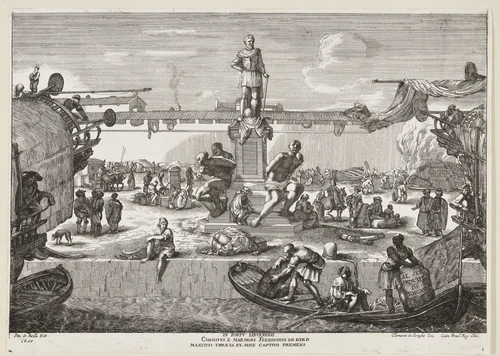 Standbeeld van Ferdinand I in de haven van Livorno by anonymous, print, 1655