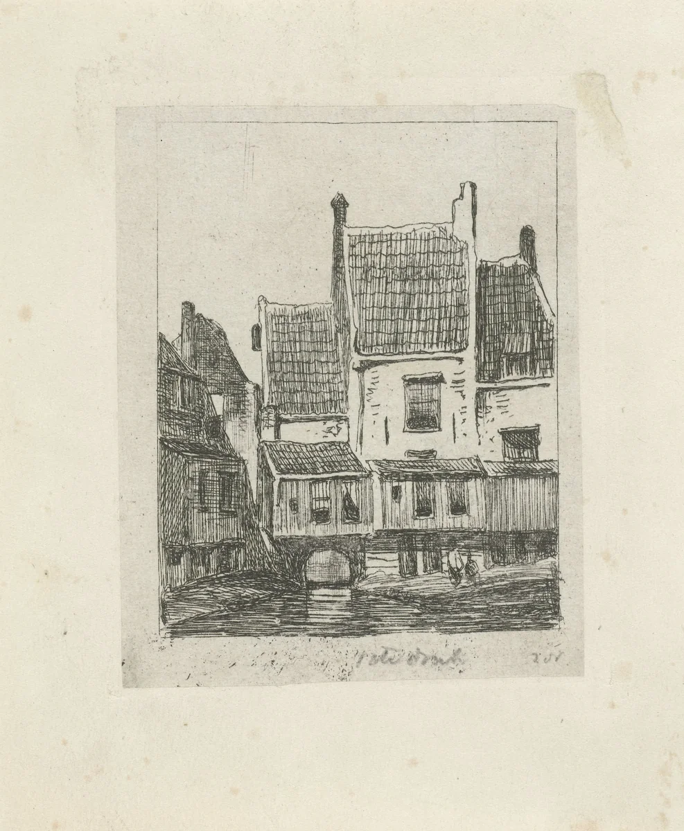 Huizen aan het water by Lambertus Hardenberg, print, 1837-1900
