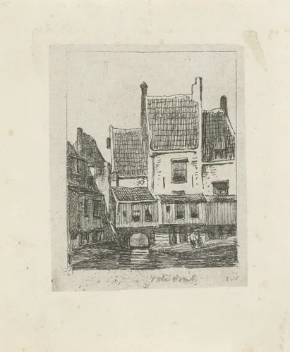 Huizen aan het water by Lambertus Hardenberg, print, 1837-1900