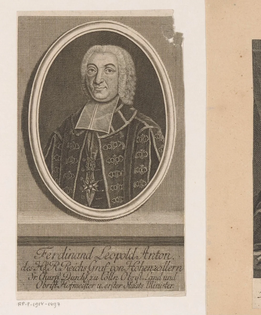 Portret van Ferdinand Leopold von Hohenzollern-Sigmaringen by Johann Martin Bernigeroth, print, 1745