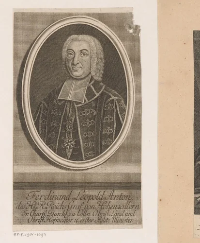 Portret van Ferdinand Leopold von Hohenzollern-Sigmaringen by Johann Martin Bernigeroth, print, 1745