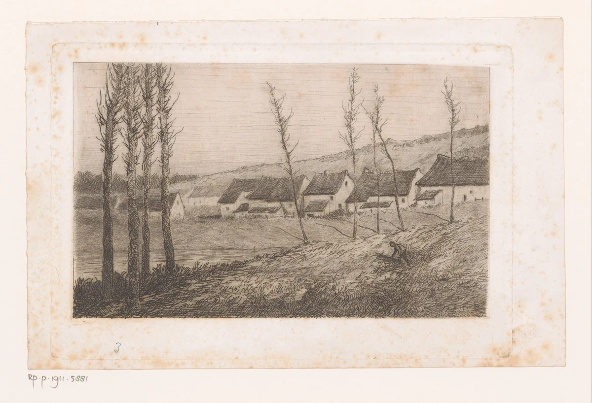 Huizen in Bosvoorde by Adrien Le Mayeur, print, 1854-1911