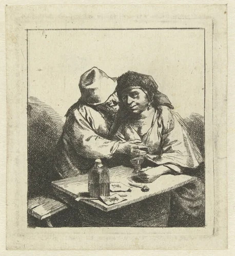 Liefdespaar by Cornelis Pietersz. Bega, print, 1642-1664