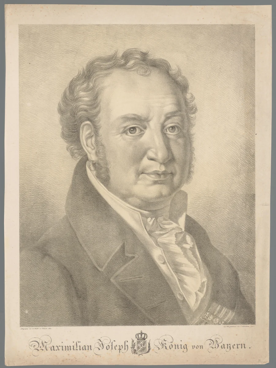 Portret van Maximiliaan Jozef I, koning van Beieren by F. Kellerhoven, print, 1820