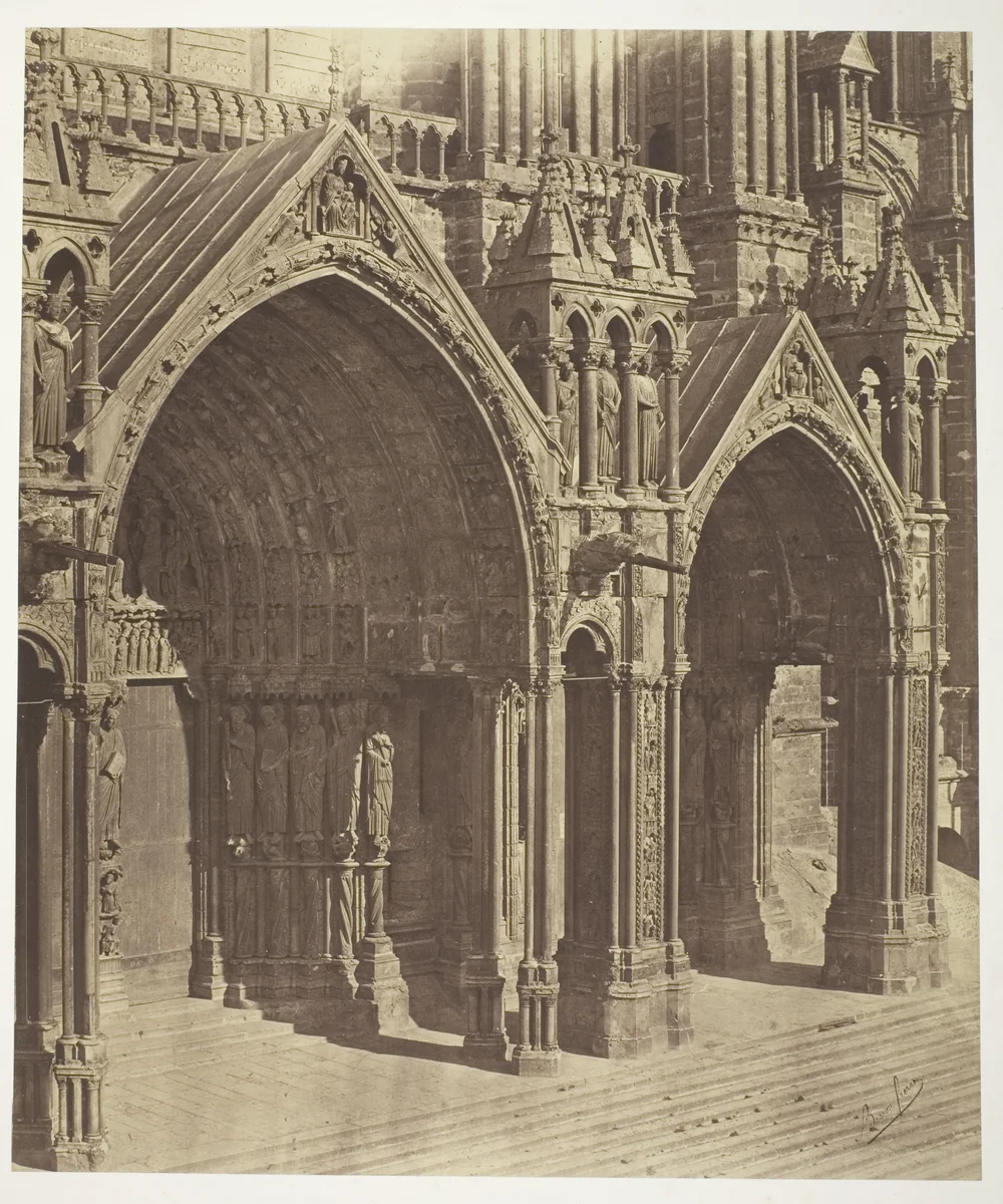 Chartres Cathedral, South Transept, Central and Side Portals by Bisson Frères, photograph, 1854-1857