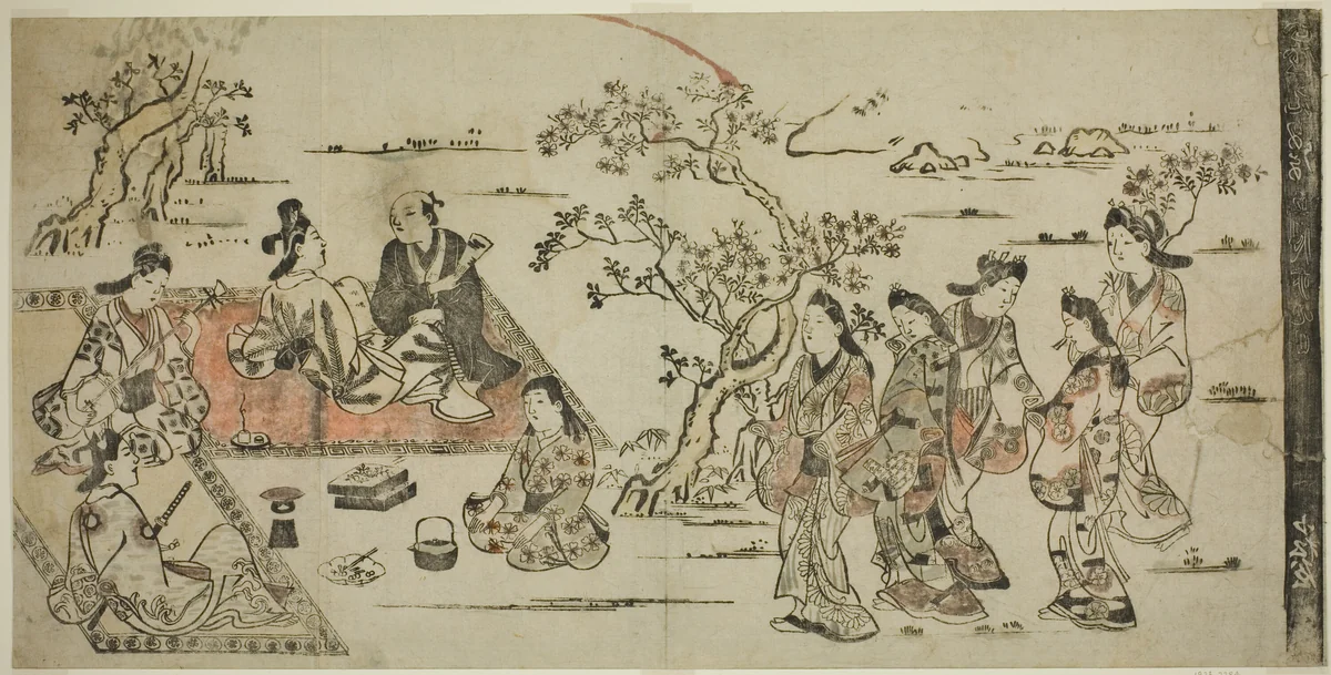 Flower Viewing by Hishikawa Moronobu (菱川師宣), print, 1711