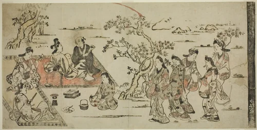 Flower Viewing by Hishikawa Moronobu (菱川師宣), print, 1711