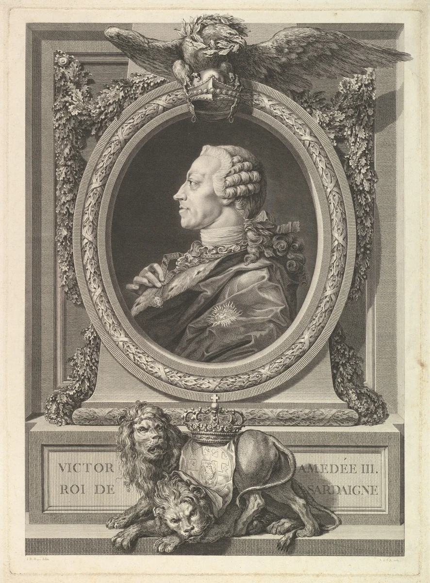 Portrait of Victor Amadeus III, King of Sardinia by Augustin de Saint-Aubin, print, 1777