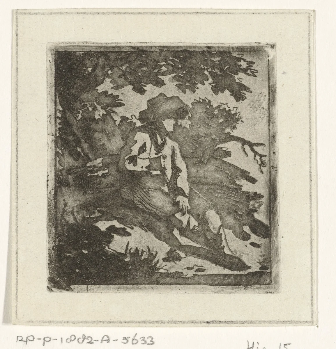 Man met hoed zittend onder een boom by Hermanus Fock, print, 1781-1822