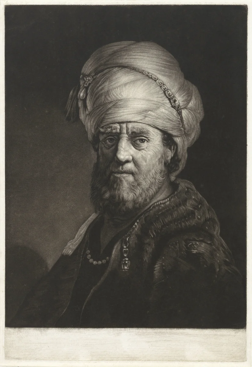 Portretbuste van een man met een tulband by Pieter Louw, print, 1743-1800