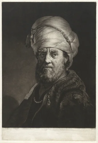 Portretbuste van een man met een tulband by Pieter Louw, print, 1743-1800