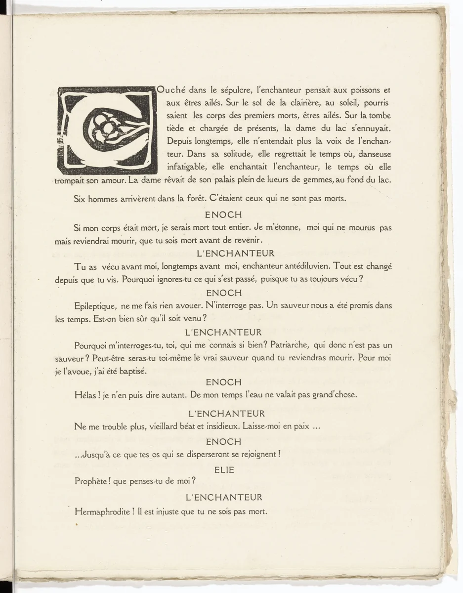 Pictorial initial (folio 30) from L'Enchanteur pourrissant by André Derain, illustrated book, 1909