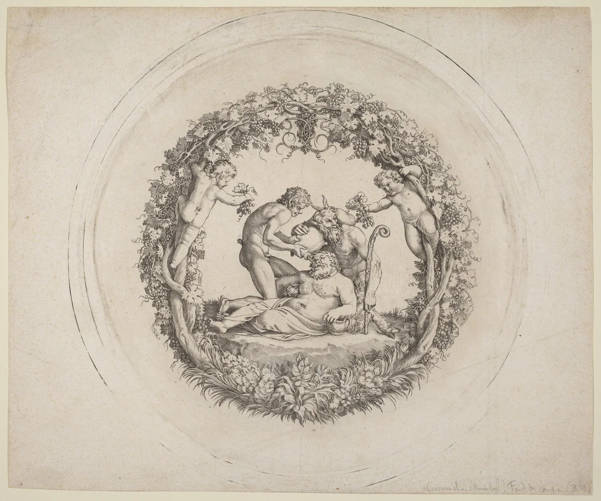 The Drunken Silenus ("The Tazza Farnese") by Annibale Carracci, print, 1597-1600