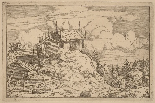 Hamlet on a Hill by Allart van Everdingen, print, 1645-1656