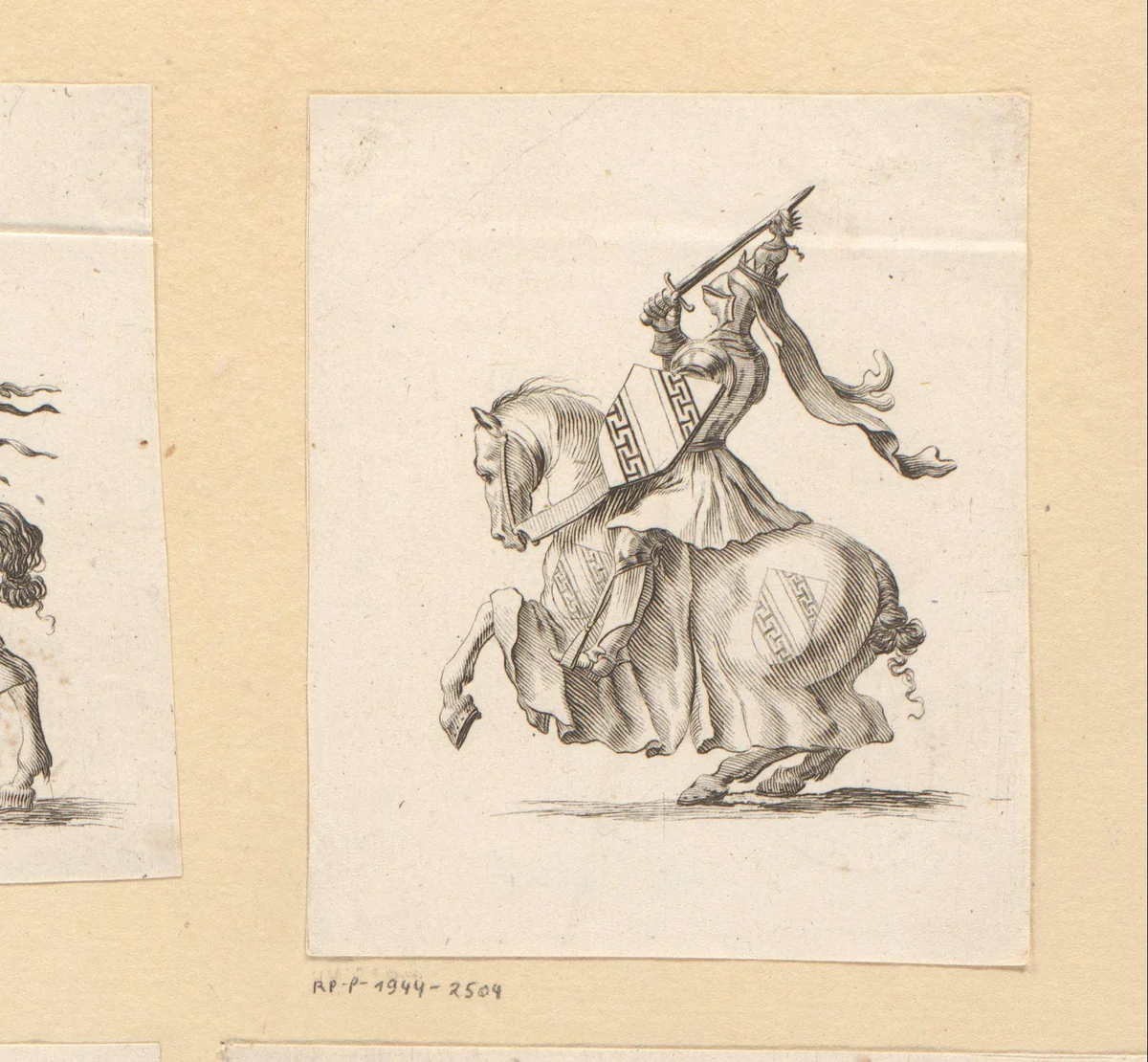 Ridder te paard in wapenuitrusting by anonymous, print, 1647-1714
