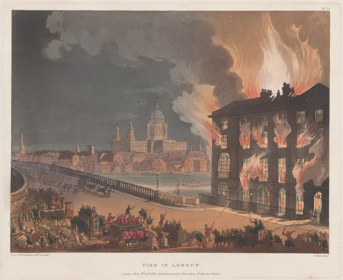 Fire in London by Thomas Rowlandson, print, 1808